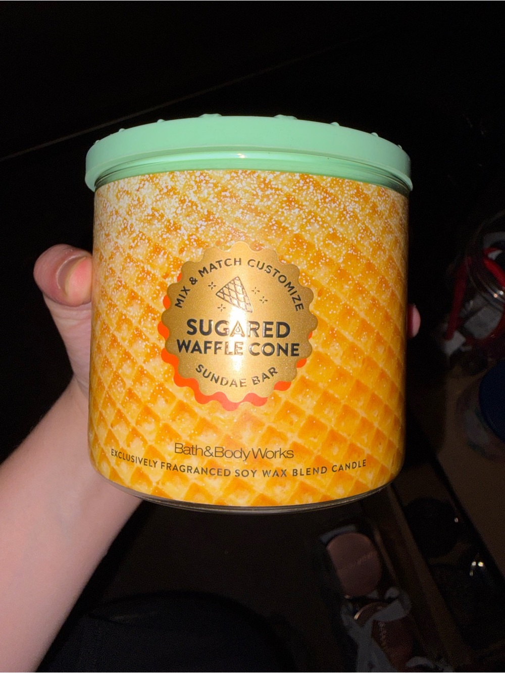 Bath & Body Works Sugared Waffle Cone Candle - Yellow Jar with Mint Lid